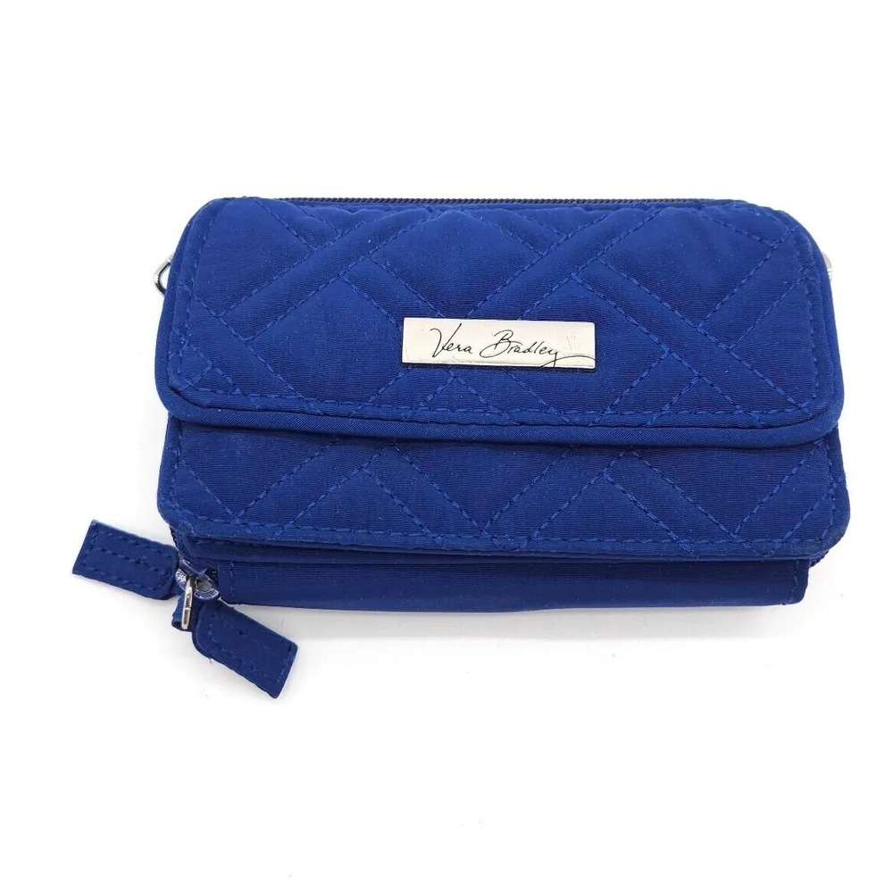 Vera Bradley Womens Blue Quilted Wallet Wristlet Organizer Travel RFID Bag